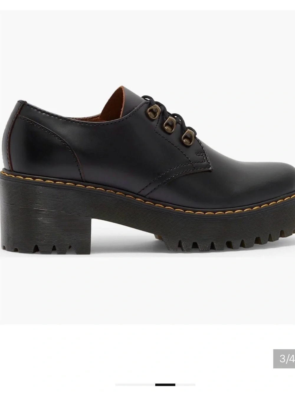 Dr. Martens Black Leather Lace-Up Derby with Yellow Stitching